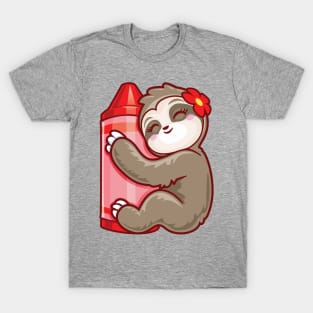 Red Crayon Coloring Sloth back to school gifts T-Shirt